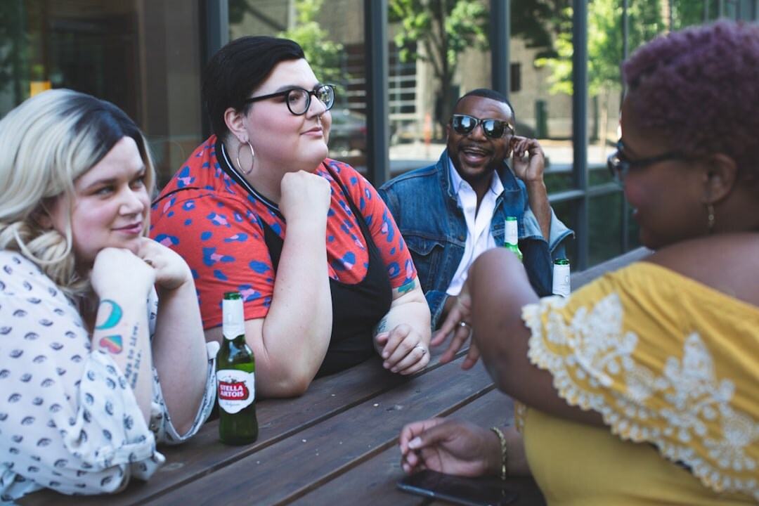 group of friends talking without phones